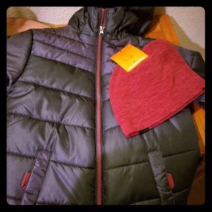 Black and dark maroon trimmed/hat jacket